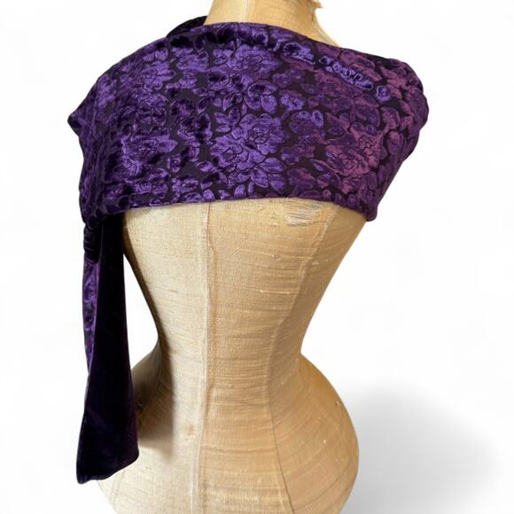 Velvet Scarf Dark Purple Floral Damask Romantic Goth Artsy 47"x 7” SOFT Thick - Picture 1 of 12